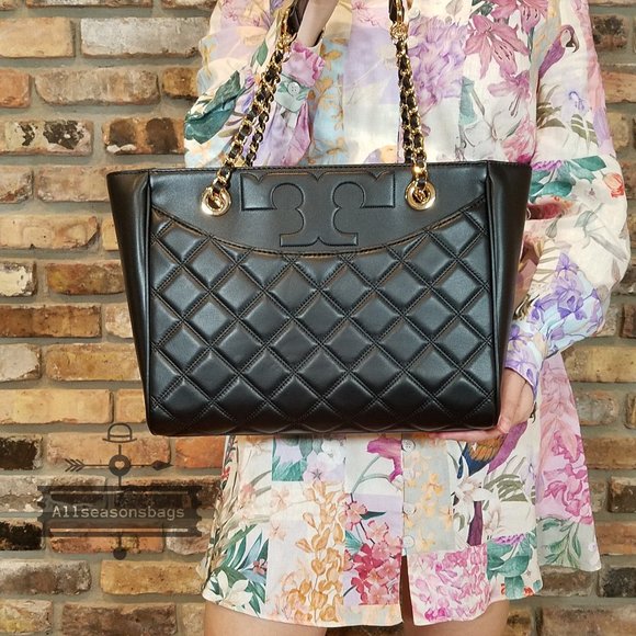 Tory Burch Small Savannah Flat Tote Black Leather - Picture 2 of 14